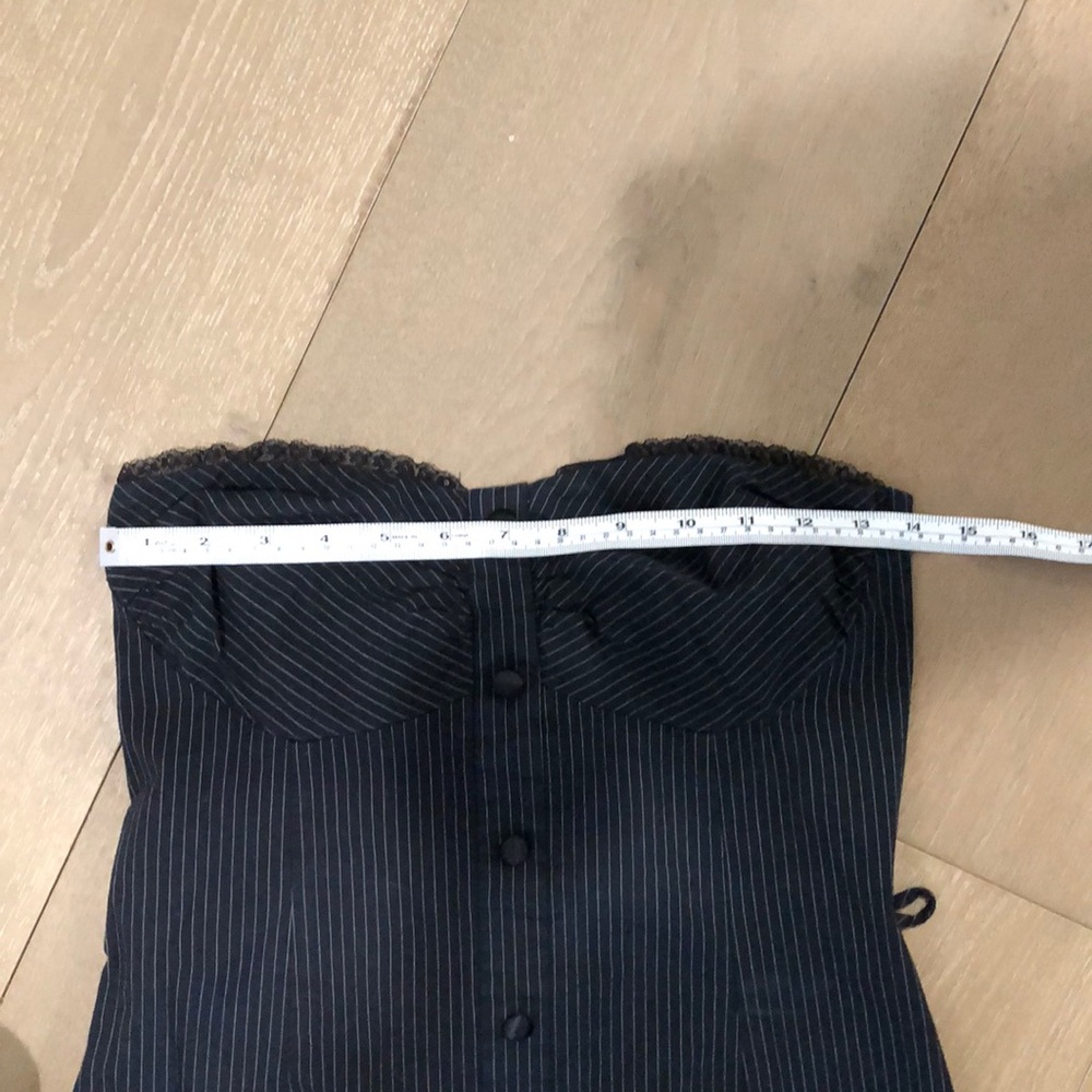 Black Pin Striped 3/4 Length Strapless Dress - image 7